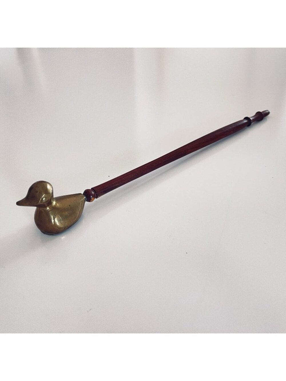 Brass Duck Candle Snuffer Wood Handle Vintage 13"